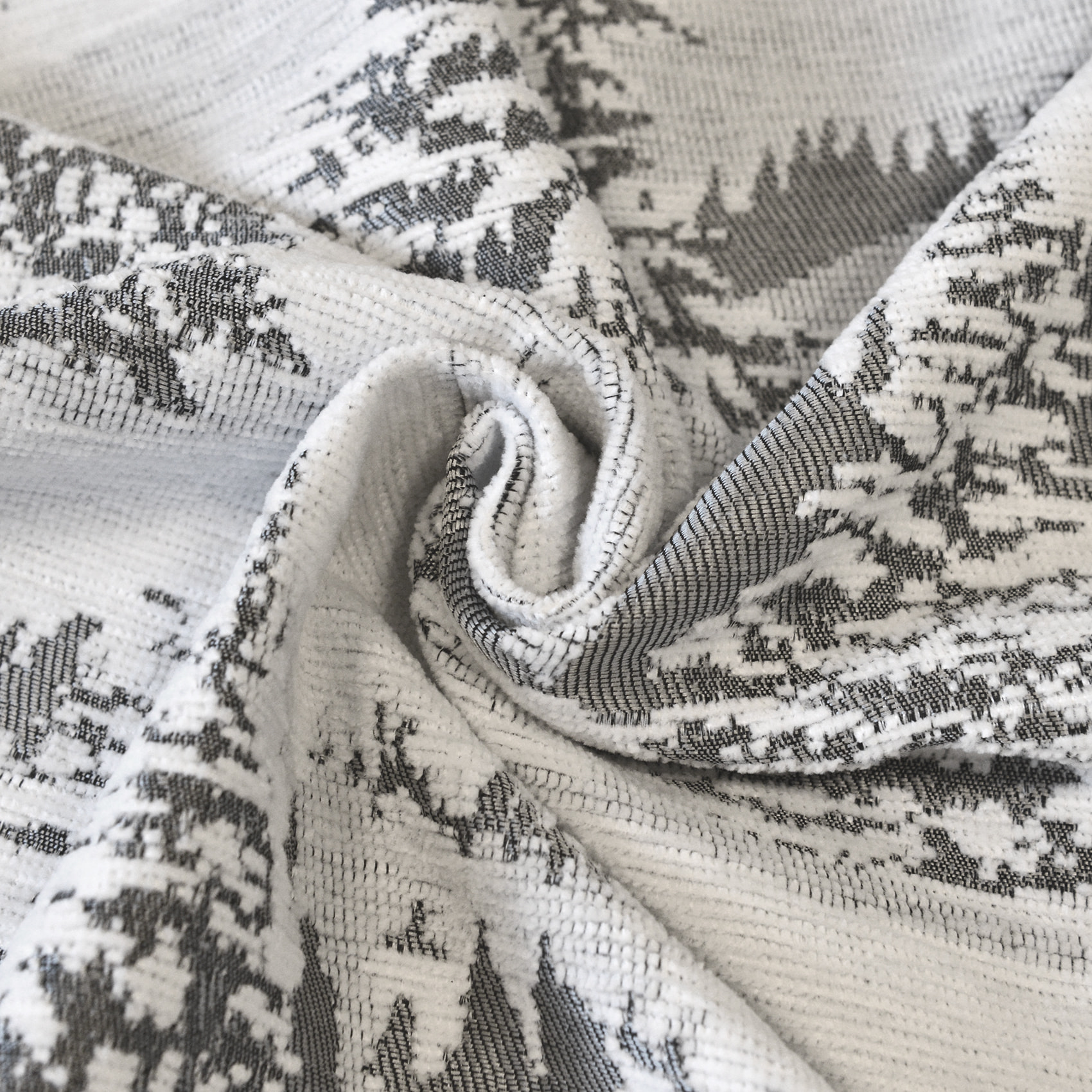 Tissu d'ameublement Jacquard Sapins Enneigés - Gris clair