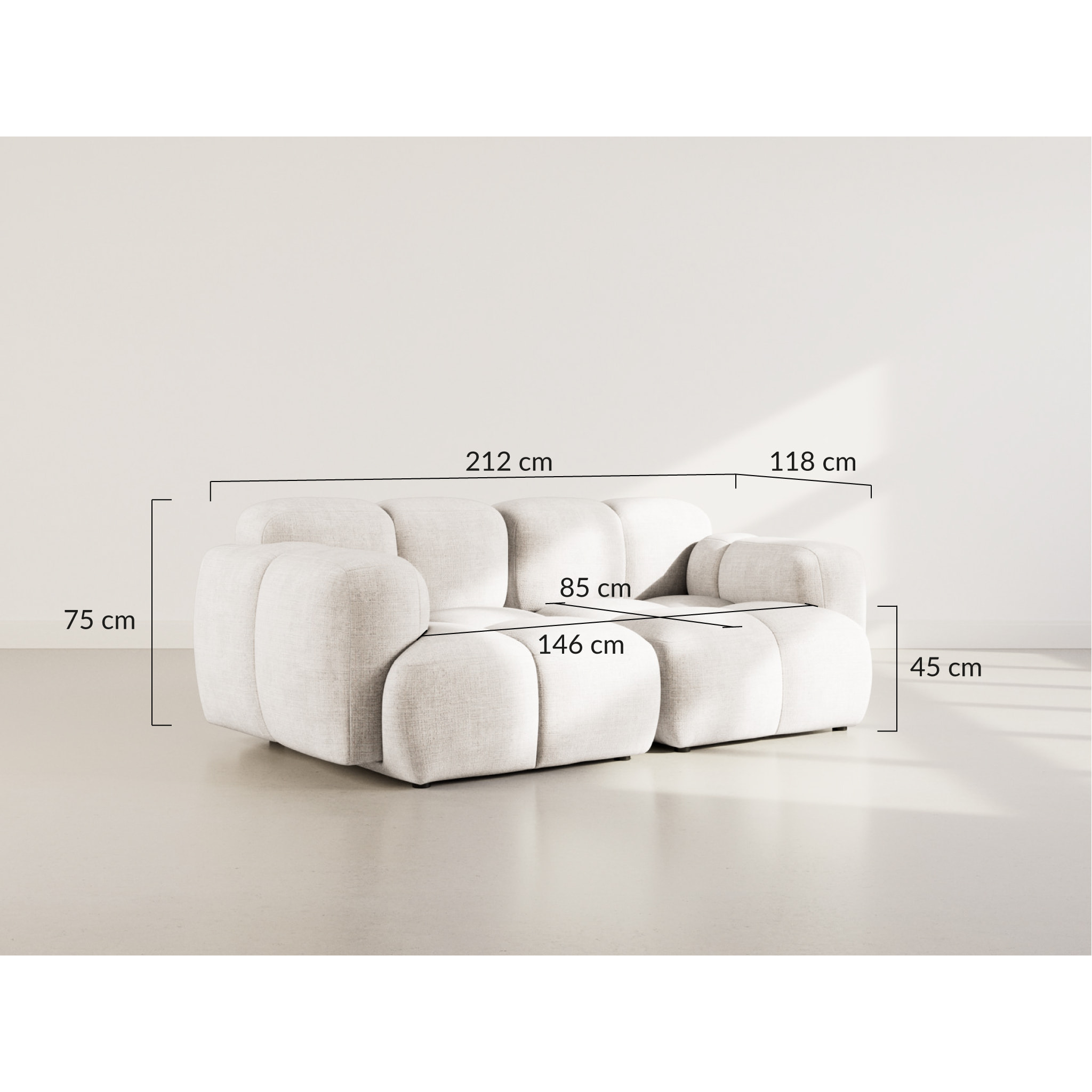 Grace - canapé modulable 2 places en velours texturé - Beige