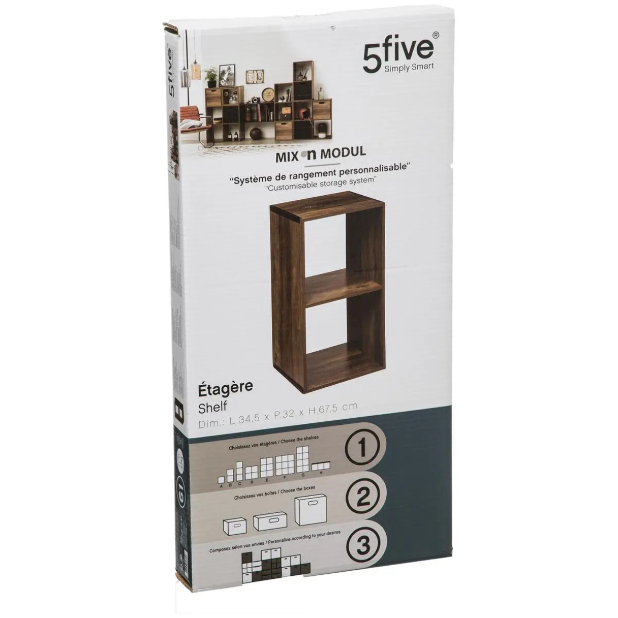 Étagère 2 cases indus Effet bois foncé Mix N' Modul