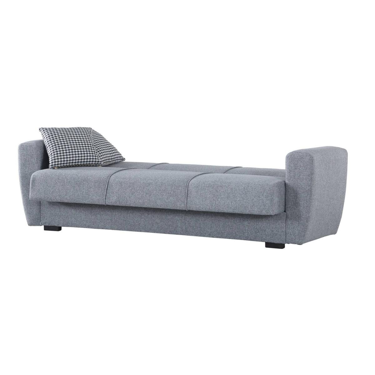 Divano letto Escobar, Divano letto contenitore a 3 posti lineare, Sofà da soggiorno in tessuto imbottito con apertura click-clack, 223x84xh80 cm, Grigio