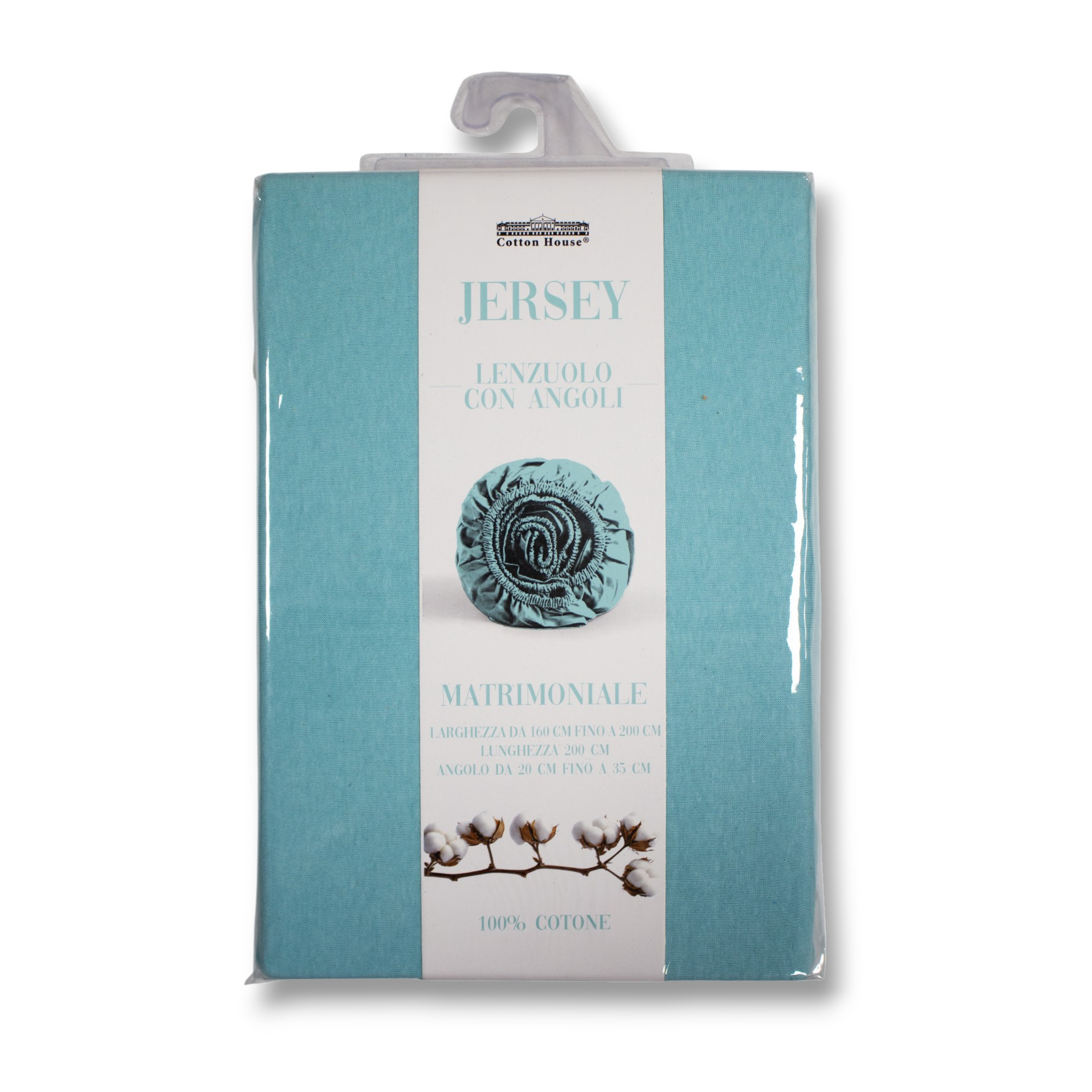 LENZUOLO SOTTO CON ANGOLI PER LETTO SINGOLO IN JERSEY DI COTONE ACQUA