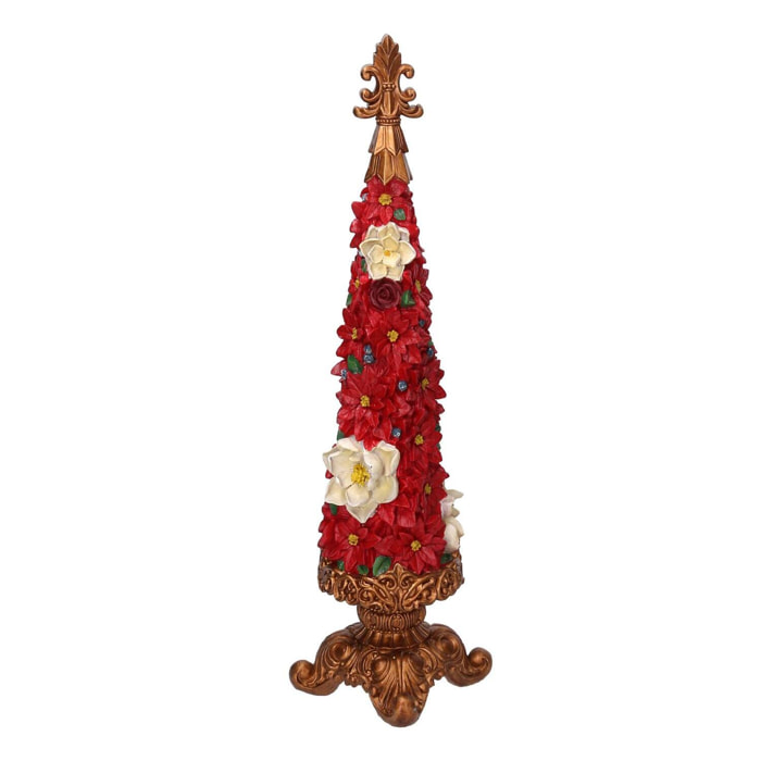 Albero di Natale in resina con fiori rosso cm13x13h47,5