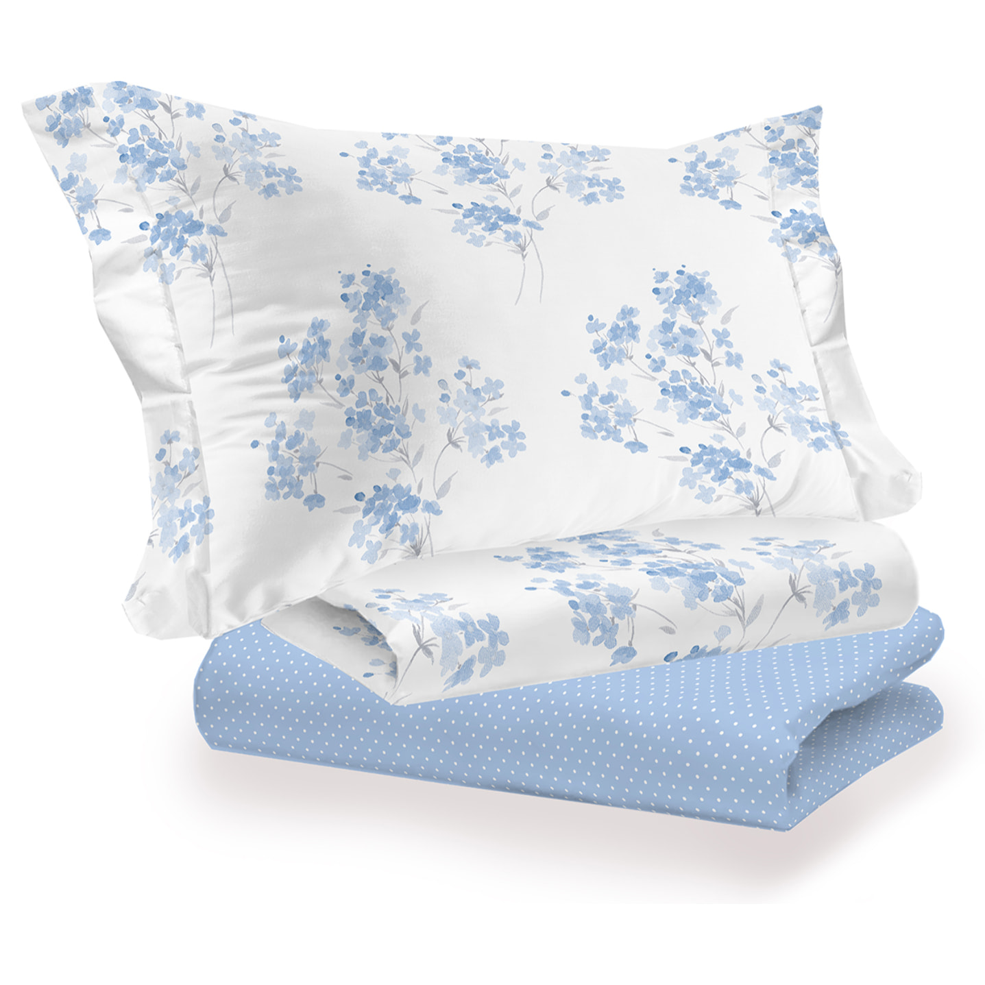 Completo letto primavera azzurro 100% cotone