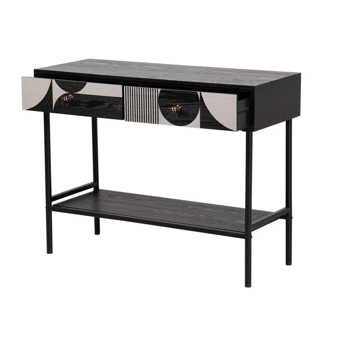 Consola Mdf Metal Negro Blanco 100x40x77 Cm
