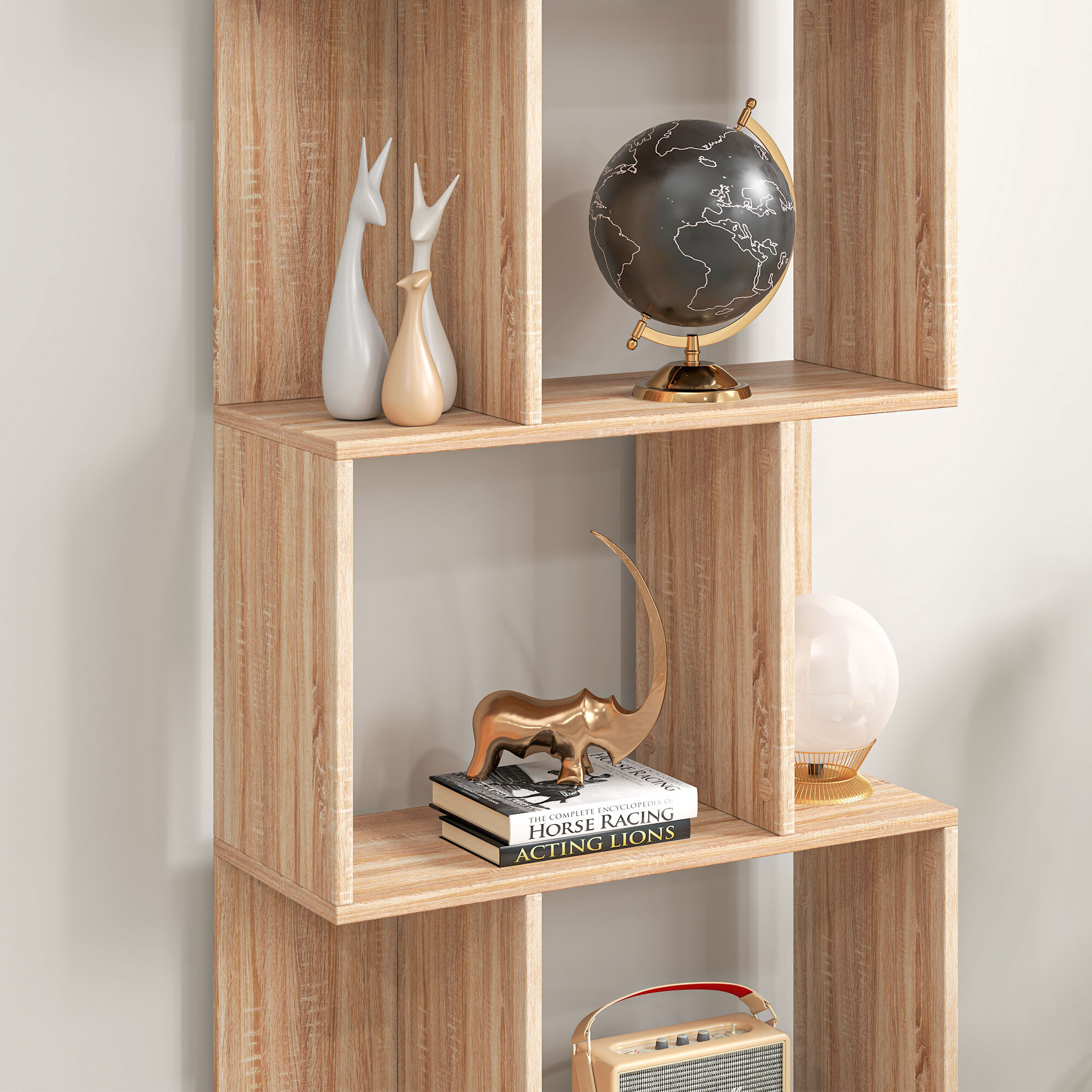 Bibliothèque étagère meuble de rangement design contemporain en S 5 étagères 60L x 24l x 185H cm effet bois clair