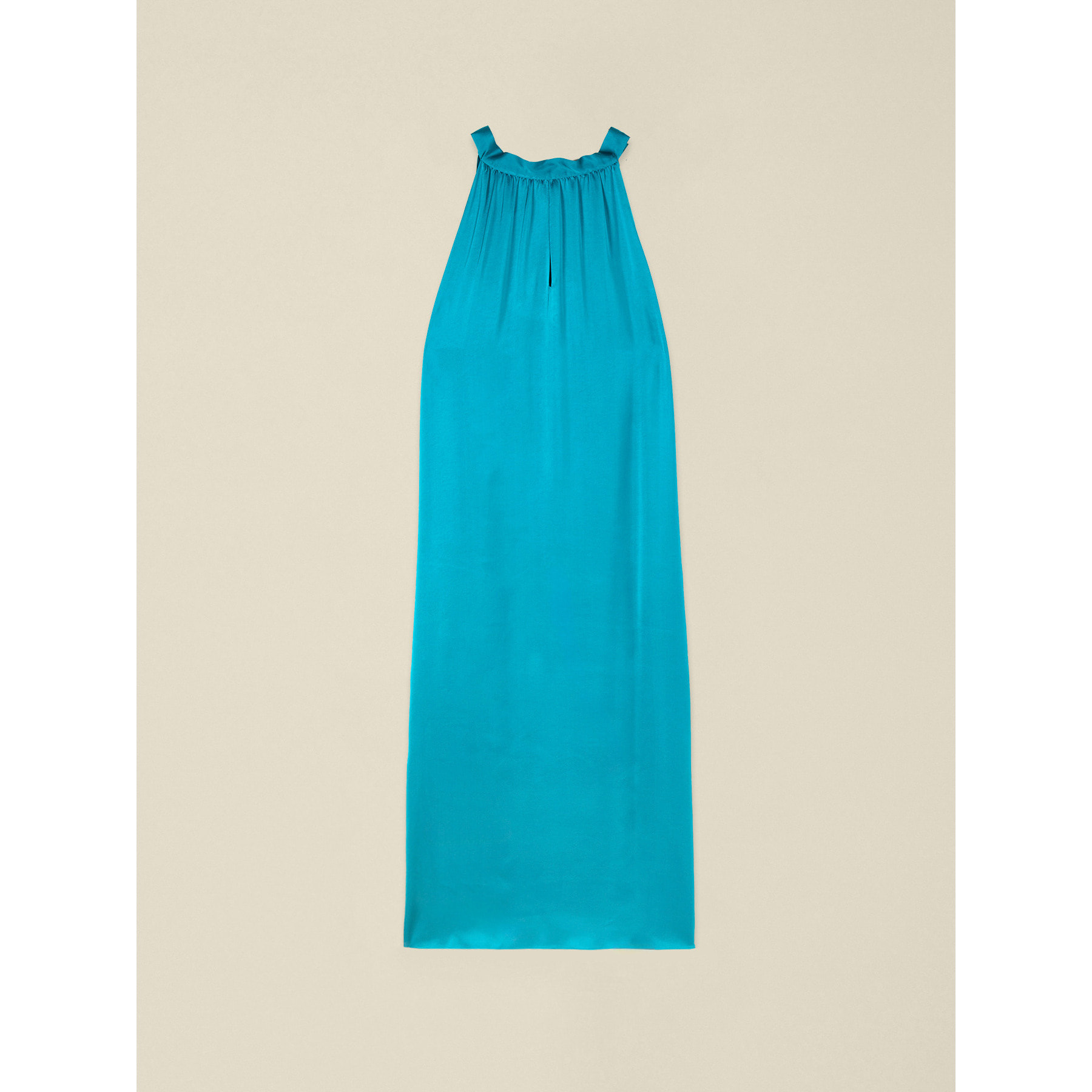 Oltre - Vestido largo línea A en raso - Petrol Blue