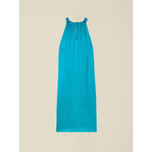 Oltre - Vestido largo línea A en raso - Petrol Blue