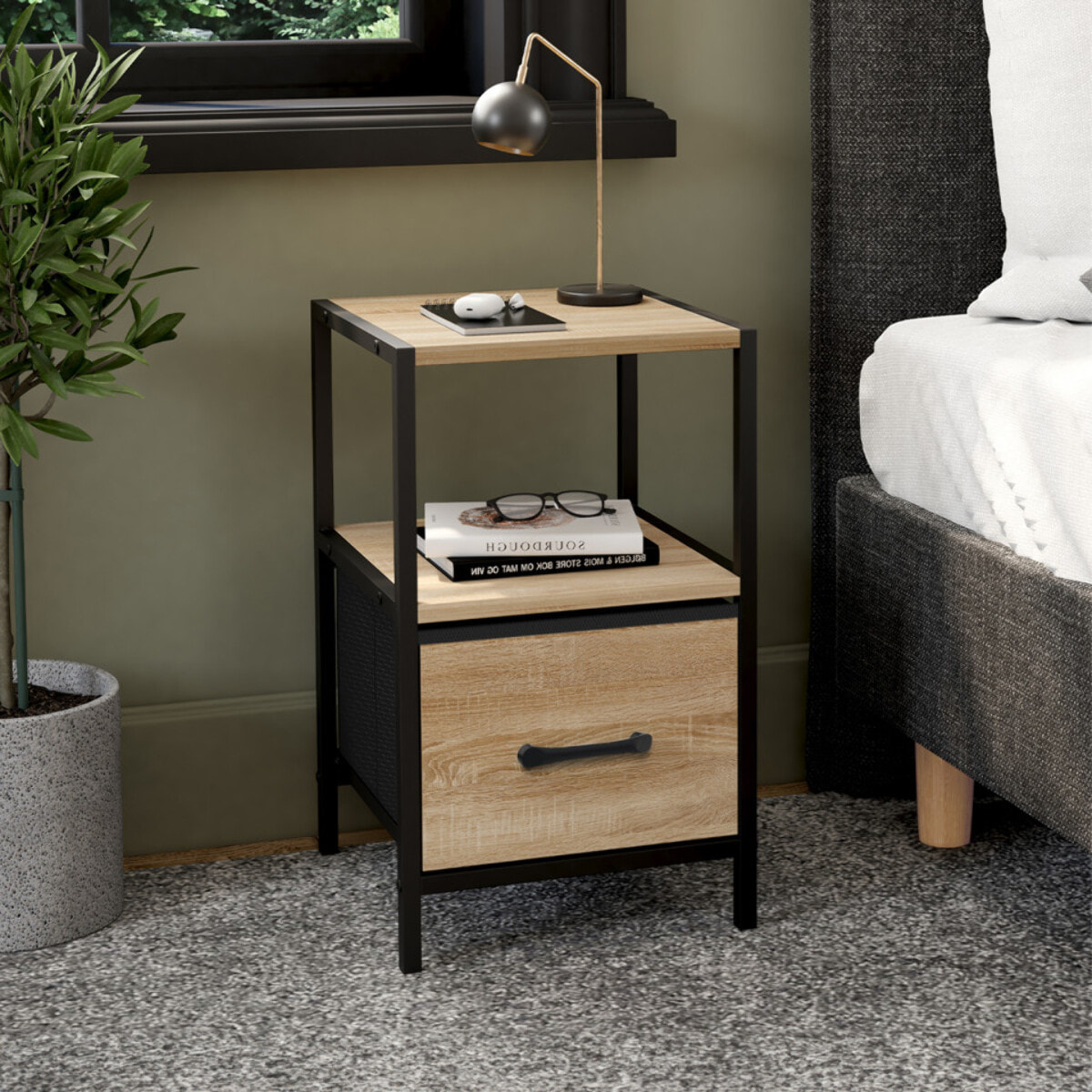 Tables de chevet Iris avec 1 tiroir et 1 niche - lot de 2