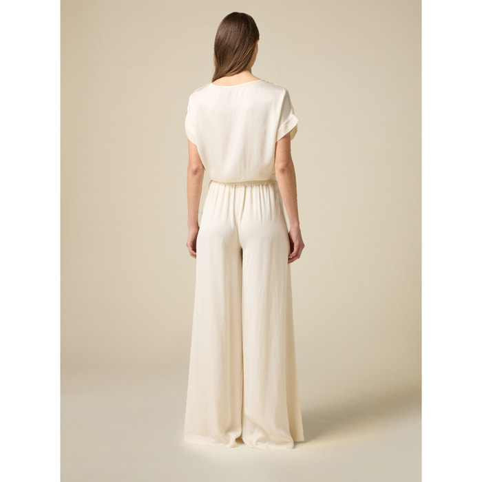 Oltre - Pantaloni wide leg in tessuto fluido - Bianco