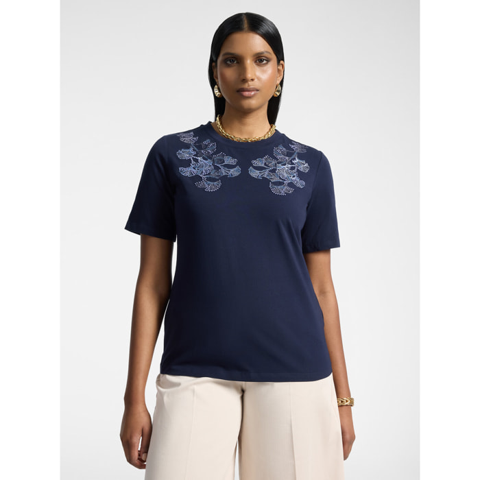 Elena Mirò - Camiseta con bordado floral - Azul