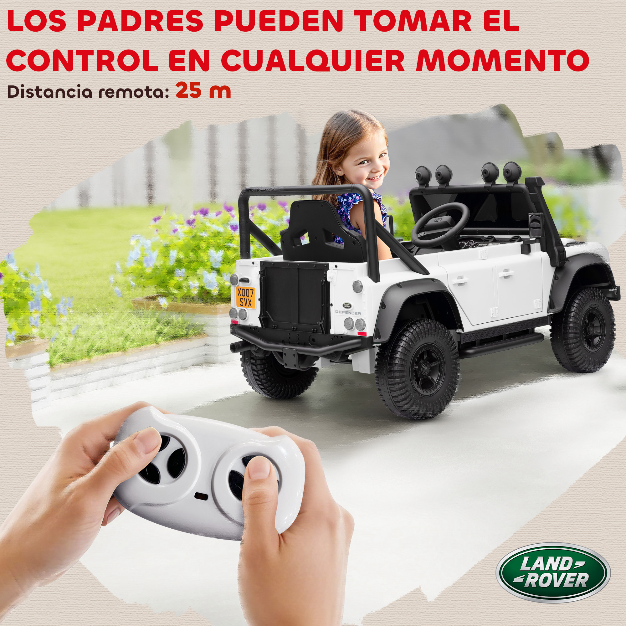 Coche Eléctrico para Niños con Licencia Land Rover 12V Coche de Batería para Niños con Control Remoto Sistema de Suspensión USB MP3 Velocidad Ajustable Faros Blanco