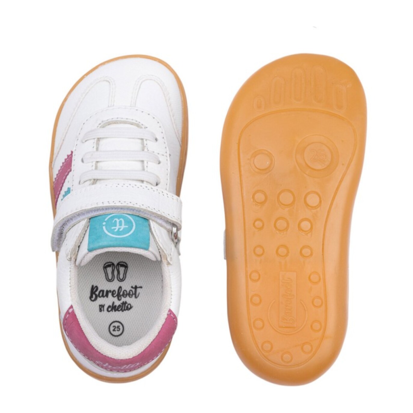DEPORTIVA BAREFOOT CHETTO PIEL CON DOBLE FRANJA ANIMAL BLANCO - TURQUESA