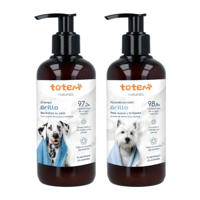 Totem Naturals | Pack Suavidad y Brillo Champú 250 ml + Acondicionador 250 ml Natural para Perros