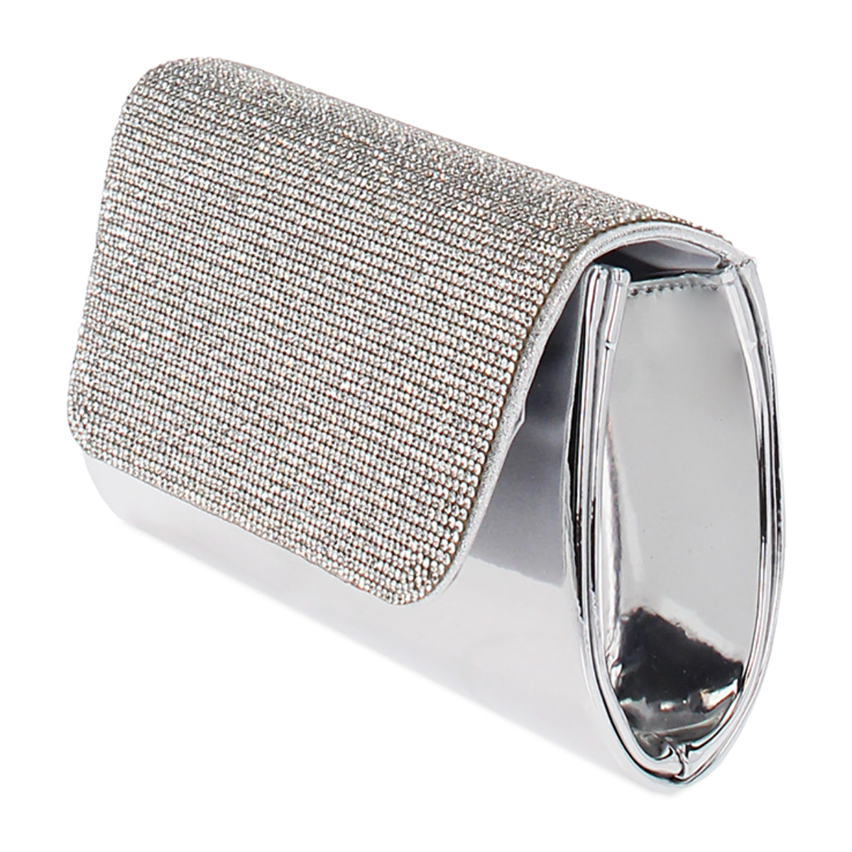 Pochette donna argento a specchio con pietre