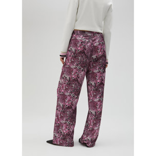 Pantalone a gamba dritta rosa animalier