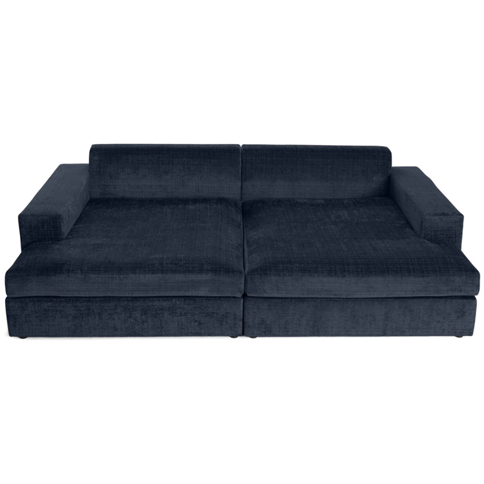 Collins - canapé droit 4 places avec double méridienne - assise profonde - en velours texturé - Bleu