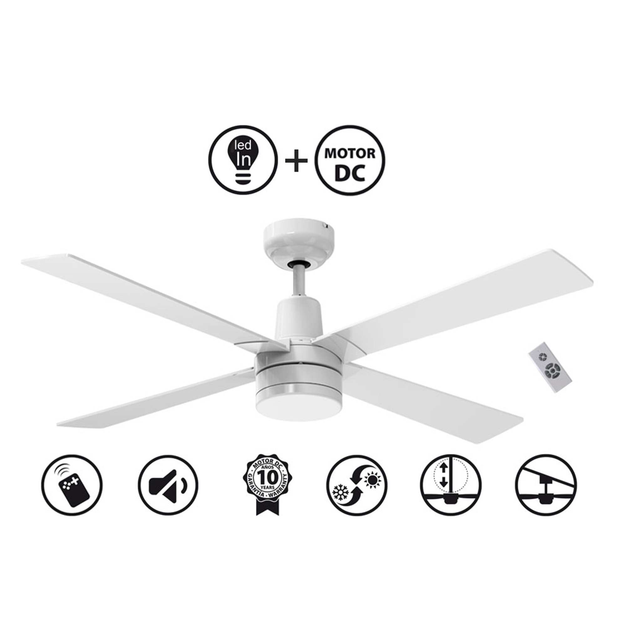 Ventilador de Techo ø122 cm con LED y Wifi Reversible Hypersilence ELECTRA KLASSFAN