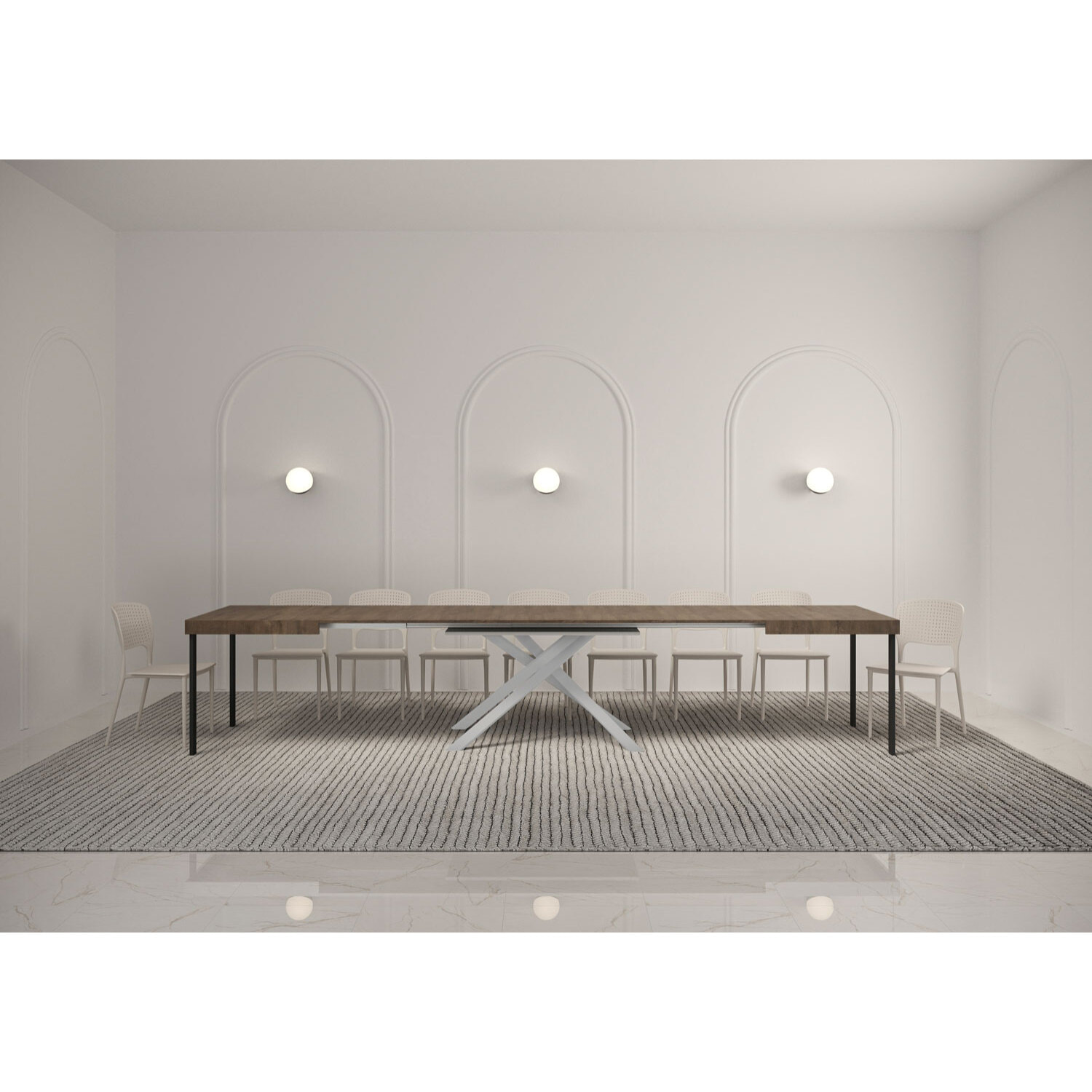 Table extensible 90x140/400 cm Karida noyer pieds blanc