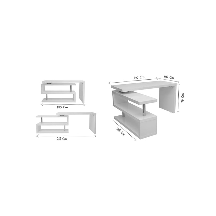 Bureau modulable design blanc mat L140-218 cm MAX