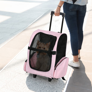 2 en 1 trolley chariot sac a dos sac de transport a roulettes pour chien chat rose