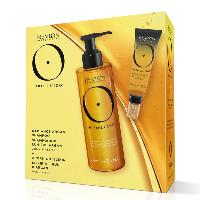 Orofluido™ - Coffret Shampooing Lumière Argan 240ml + Élixir à l'Huile d'Argan 30ml