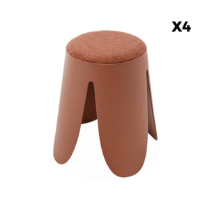 Set de 4 tabourets empilables terracotta. bouclette texturée. NIKI. Ø30 / 44 x H46cm