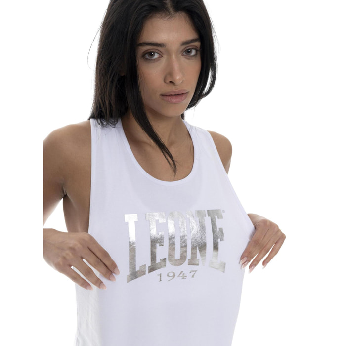 Canotta donna Leone 1947 Apparel in cotone con grande logo metallico frontale.