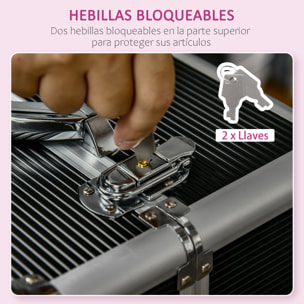 HOMCOM Maleta de Maquillaje Profesional Estuche para Cosméticos con Ruedas Trolley Maquillaje con 6 Cajones Extensibles Cerradura 2 Llaves y Asa Retráctil 36x23x58 cm Negro