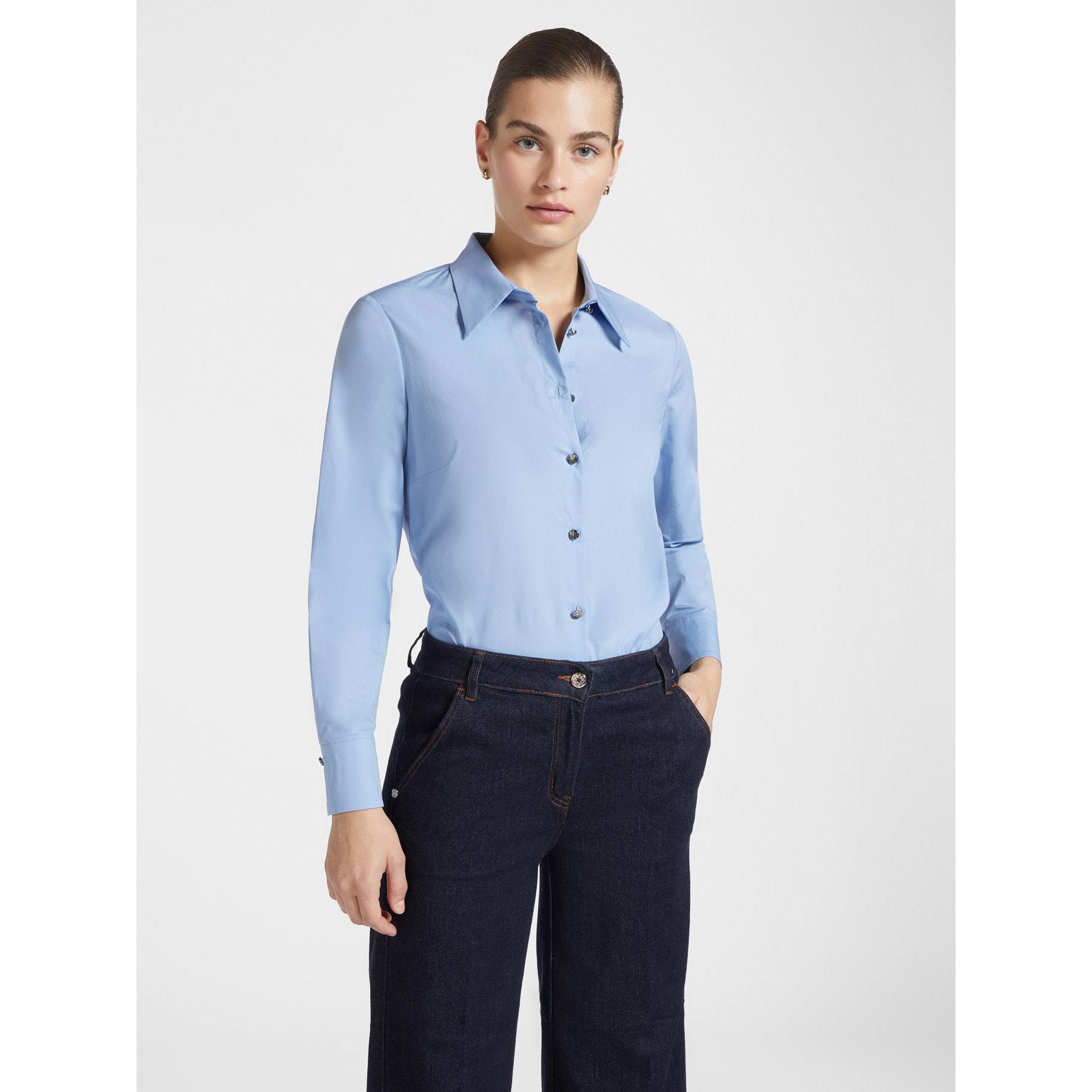 Elena Mirò - Camisa de popelina elástica - Light - blue