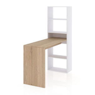 Mesa de escritorio con estantería Cosmic Blanco Artik (Blanco Mate) - Roble Canadian
