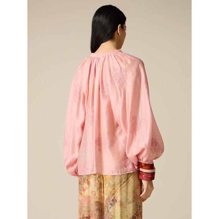 Oltre - Blusa mezcla lyocell con bordados - Rosa