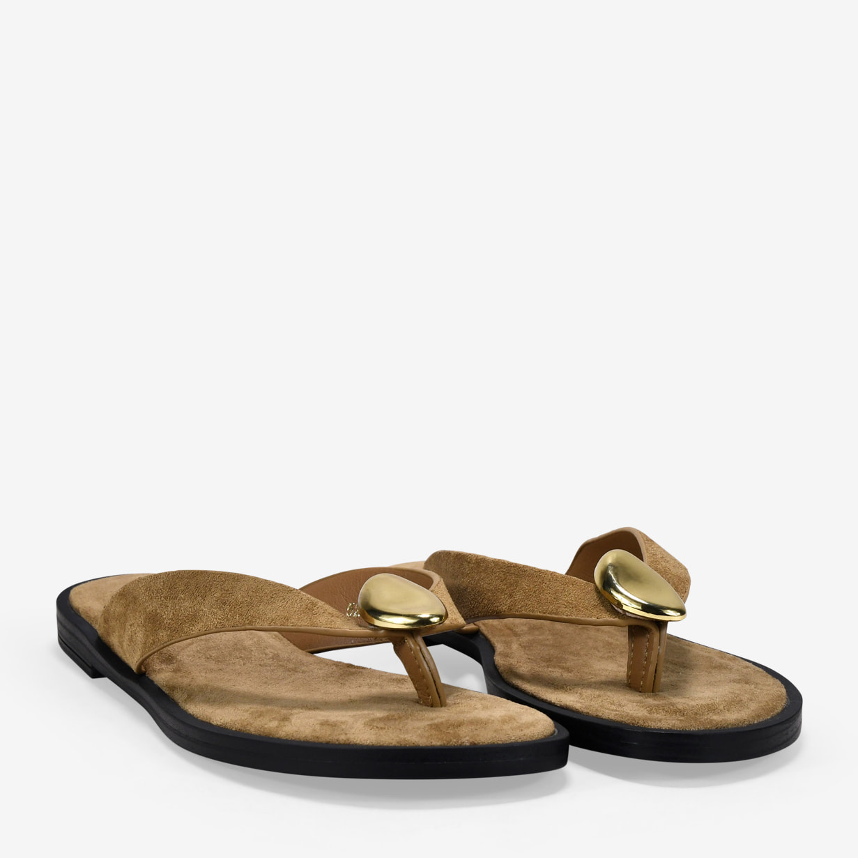 Sandalias de dedo taupe con aplique metálico