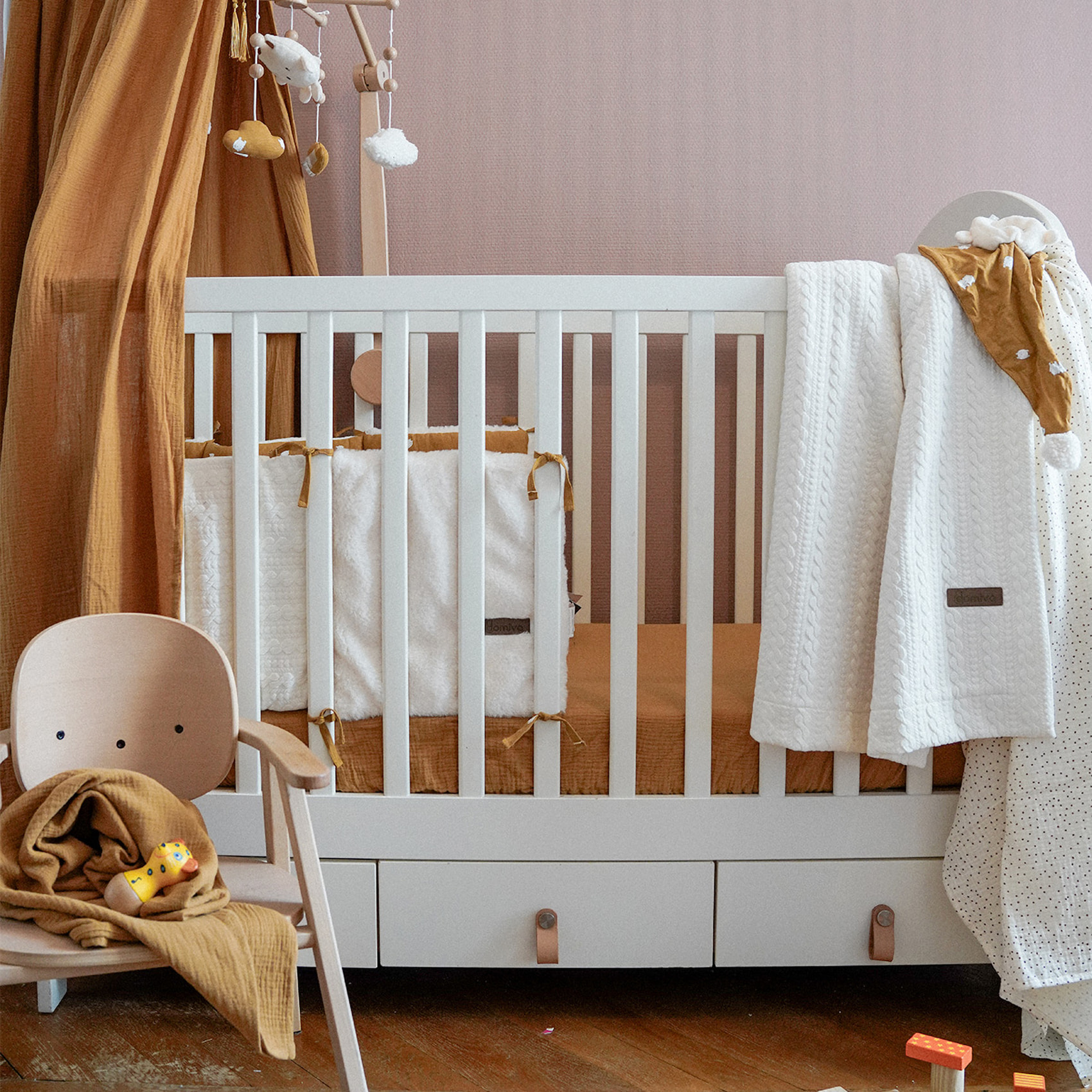 Tour de lit rembourré en jersey jacquard  - Effet maille - Crème