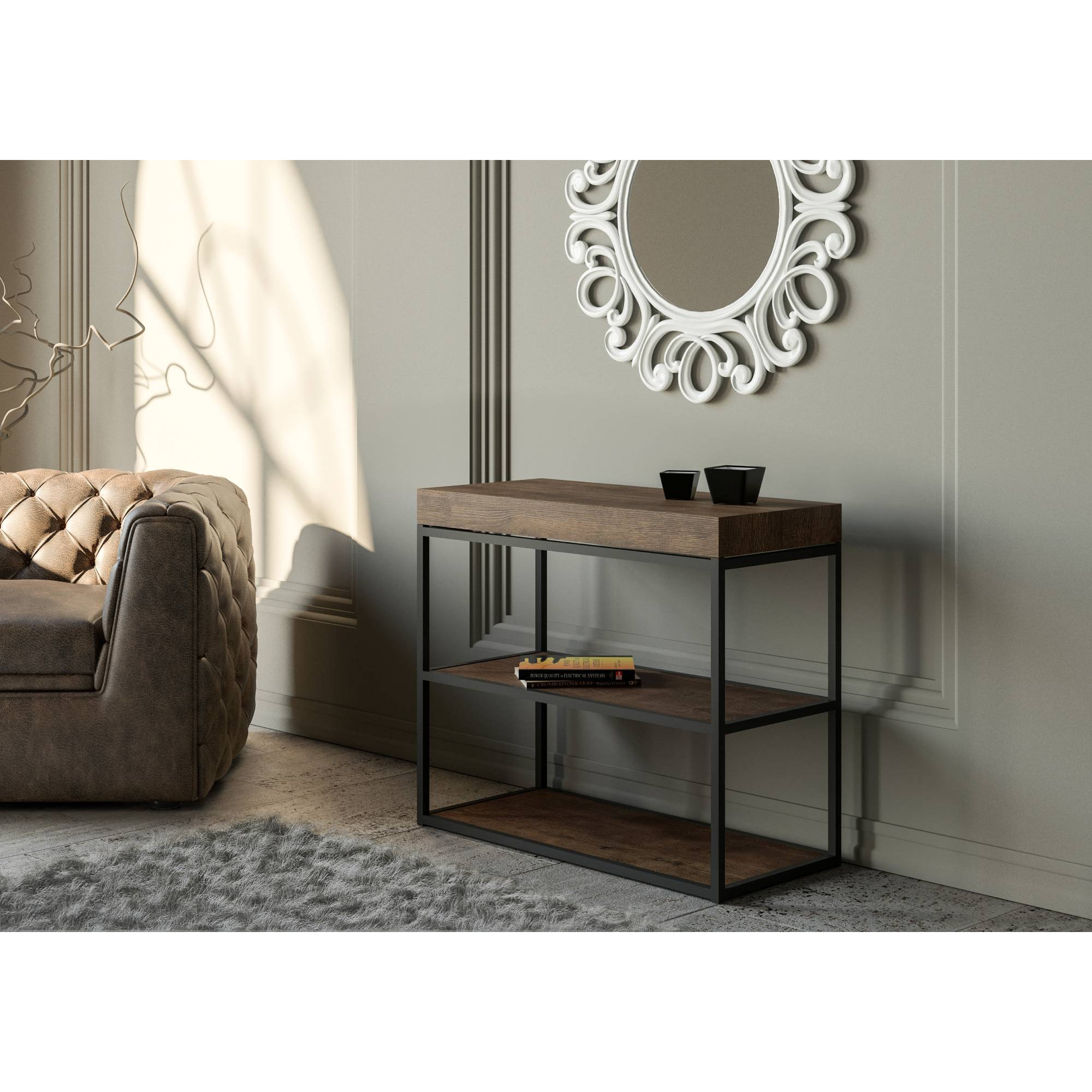 Console Plano Premium cm.90x40 (extensible à 300) Noyer cadre Anthracite