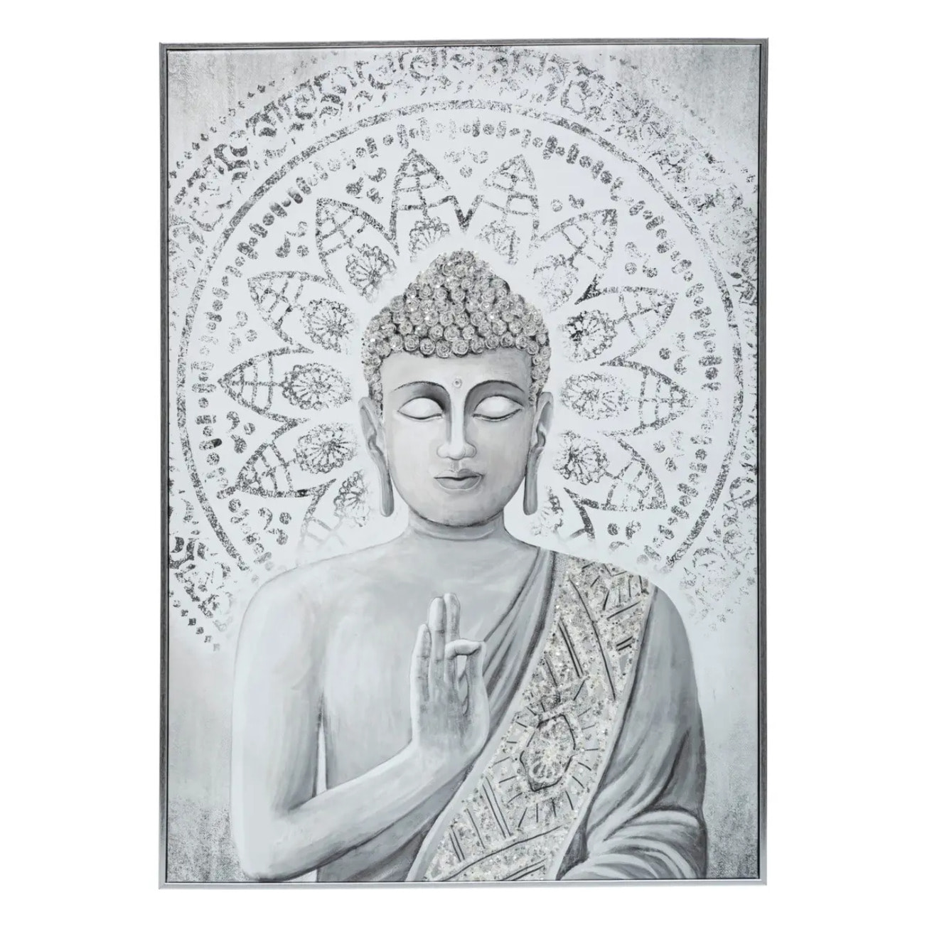 Toile imprimée "Bouddha" en métal 50x70cm argenté