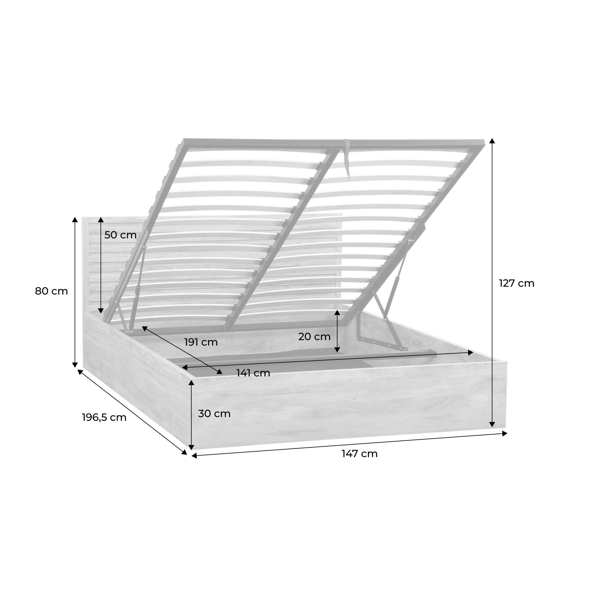 Lit coffre sommier à lattes et tête de lit 140x190cm décor bois MADERE