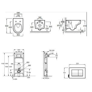 Pack WC suspendu sans bride Odéon Rive Gauche + bâti support + plaque avec abattant standard