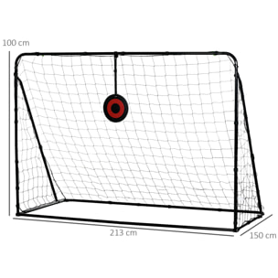But de football cage de foot but futsal avec cible - dim. 213L x 150l x 100H cm - acier PE noir