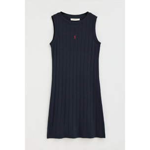Vestido corto azul marino de canalé con logo Rigby Go