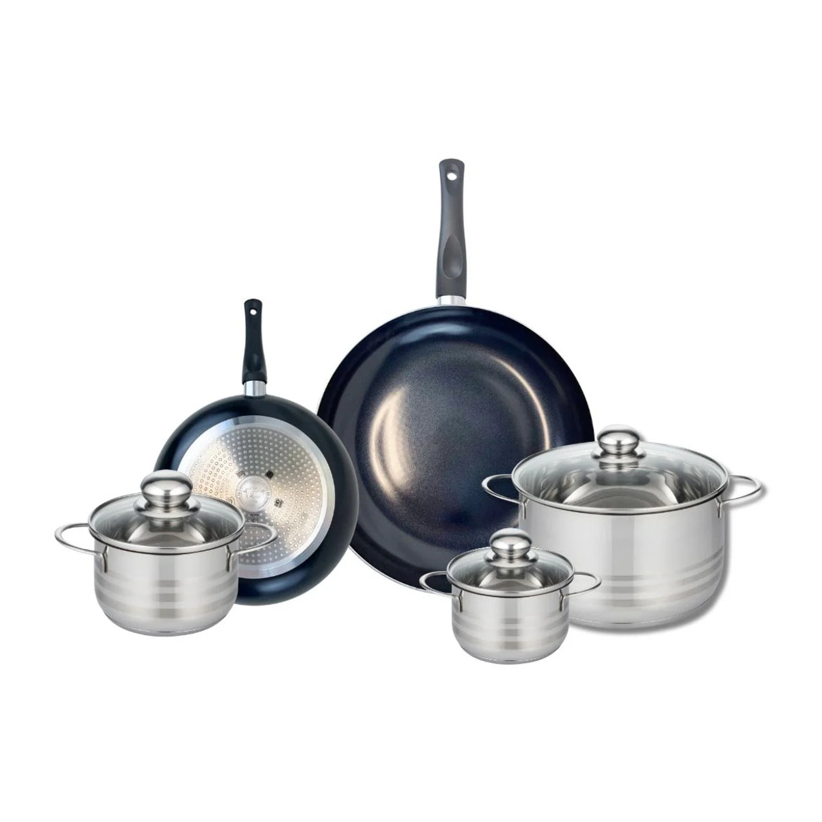 Ensemble de 2 Poêles de cuisson 20 et 28 cm et 3 faitouts 12, 14 et 20 cm Elo Prima Brillant