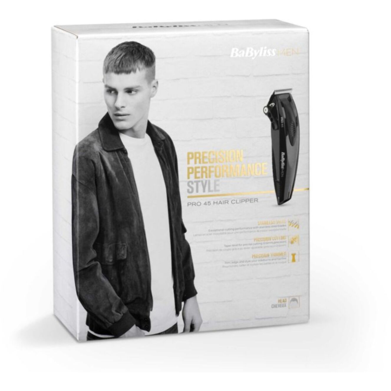 Tondeuse cheveux BABYLISS E958E, molette réglable, 45 hauteurs de coupe, précision 0,5 mm, autonomie 30 mn