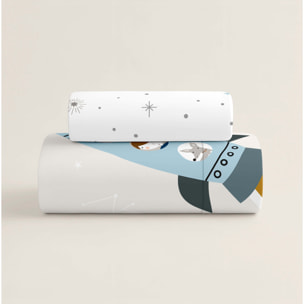 Funda Nórdica Estampada - Reversible - Infantil - Cierre Solapa - 100% Algodón - Incluye 1 Funda de Almohada - Cuna/Maxicuna - Viaje Espacial
