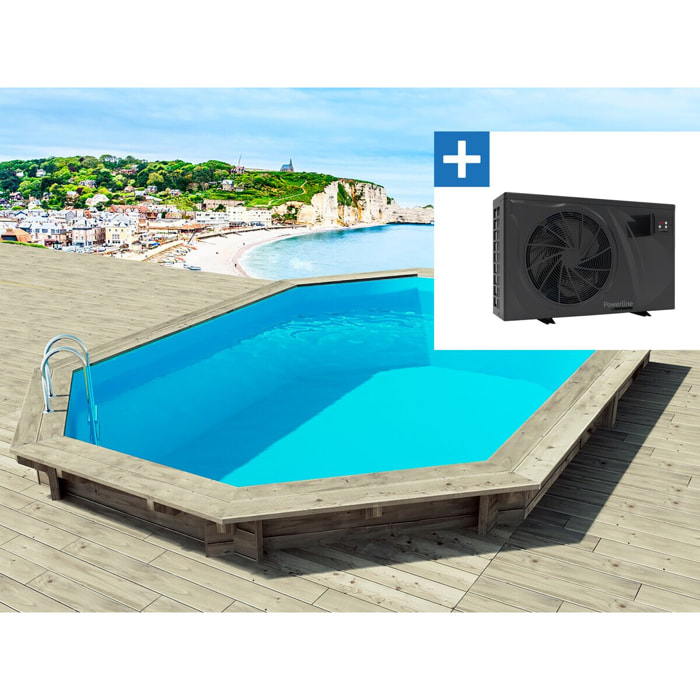 Piscine bois " Brazilia 145 "  5.86 x 3.86 x 1.44 m + Pompe à chaleur - Puissance 6.1 kW