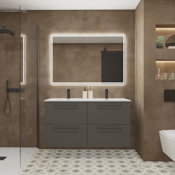 Conjunto de Baño Vex | 120 cm Gris| Cuatro Cajones | Lavabo Encastrado | No incluye Espejo | Mueble Montado | Alday