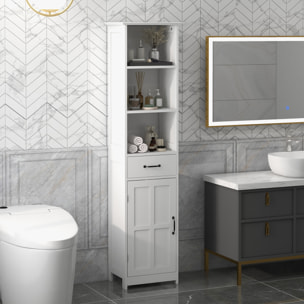 Colonne salle de bain dim. 40 x 30 x 164 cm - porte, étagère, tiroir, 3 niches - blanc