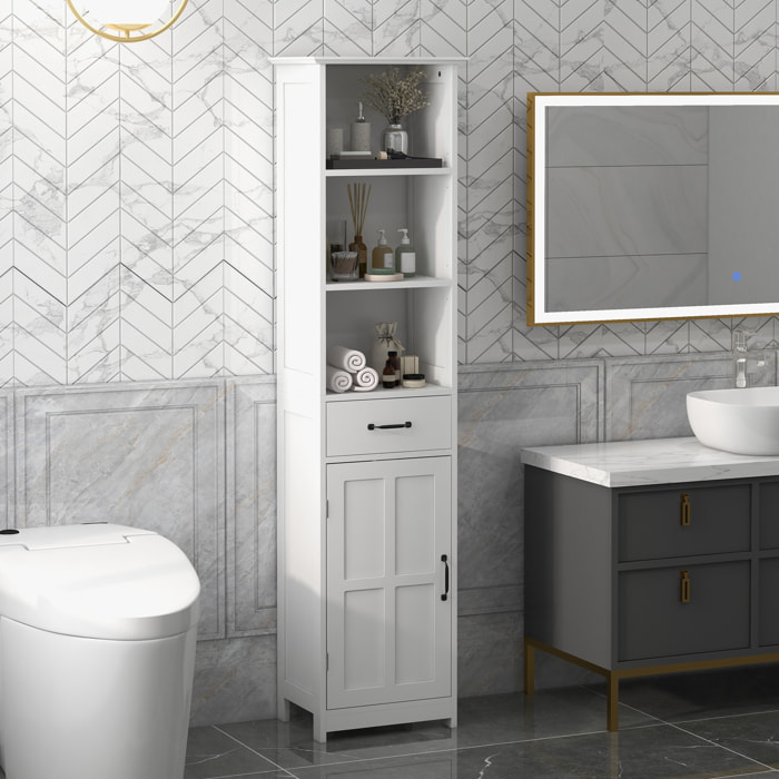 Colonne salle de bain dim. 40 x 30 x 164 cm - porte, étagère, tiroir, 3 niches - blanc