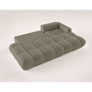 Yulin - Canapé d'angle ouvert droit 4 places convertible avec coffre en tissu bouclette - Taupe