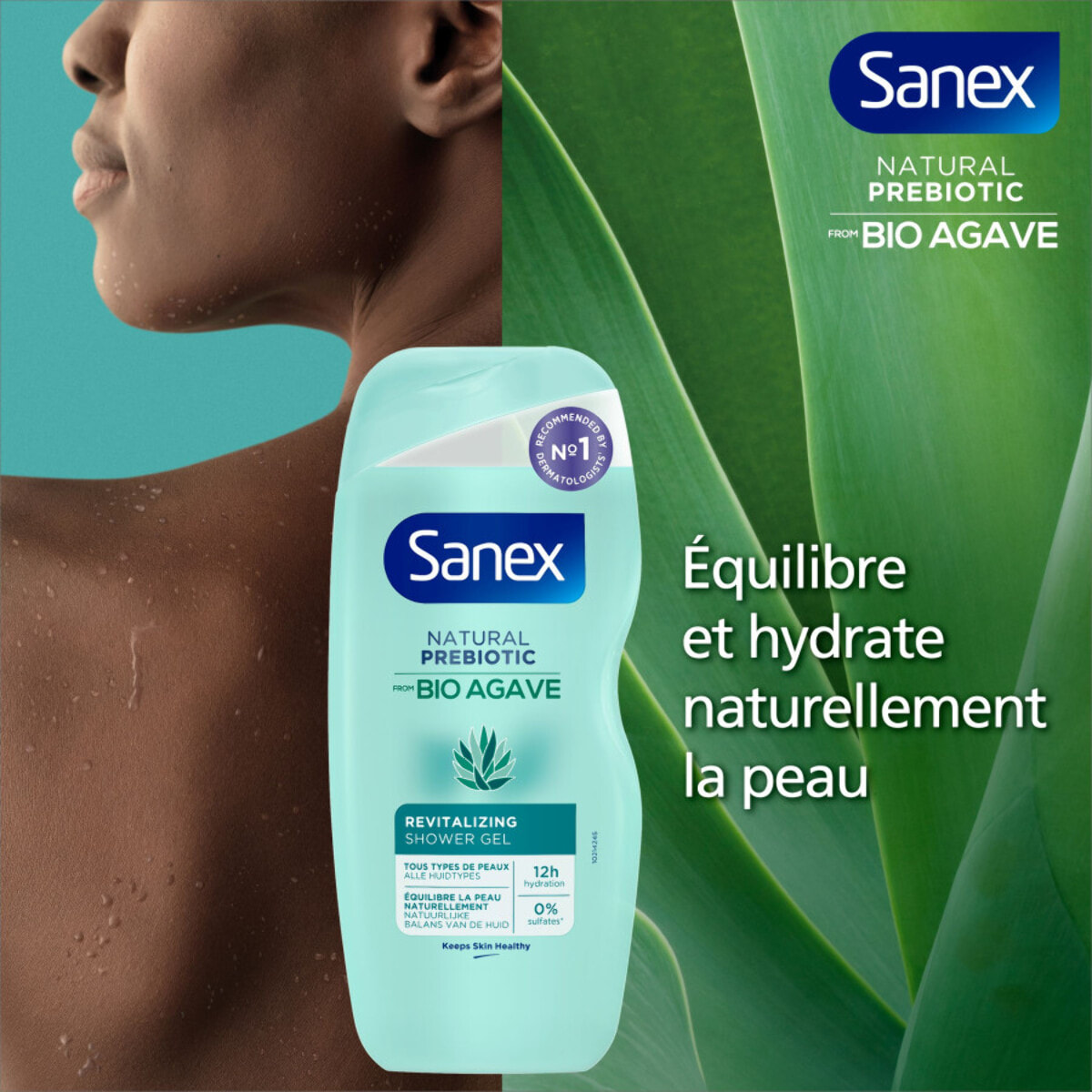 Pack de 12 - Eco recharge Gel douche Sanex Bio Agave revitalisant 450ml