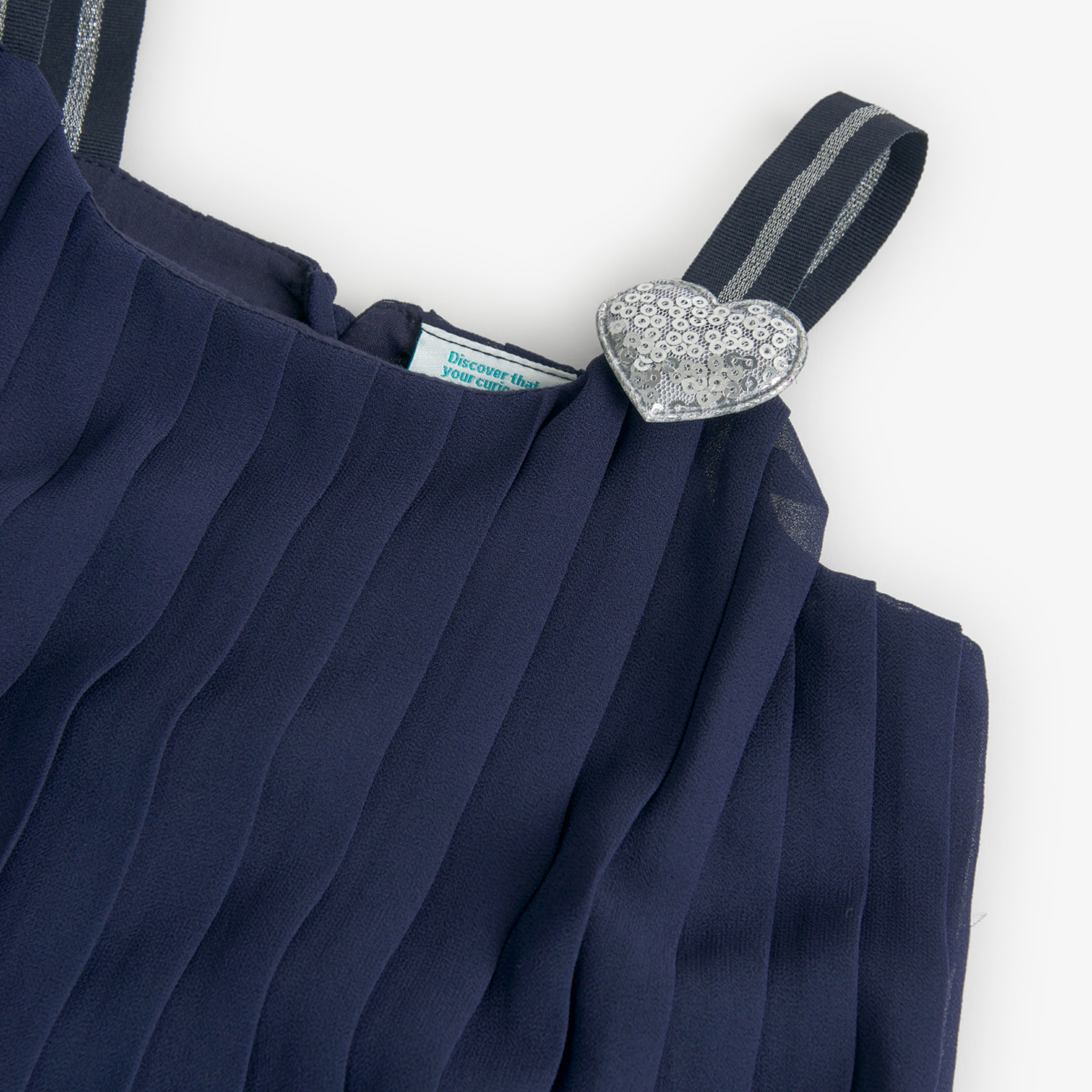 Top plisado, gasa niña, tirantes, cierre botón, azul marino