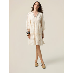 Oltre - Vestido acampanado de encaje bordado - Beige
